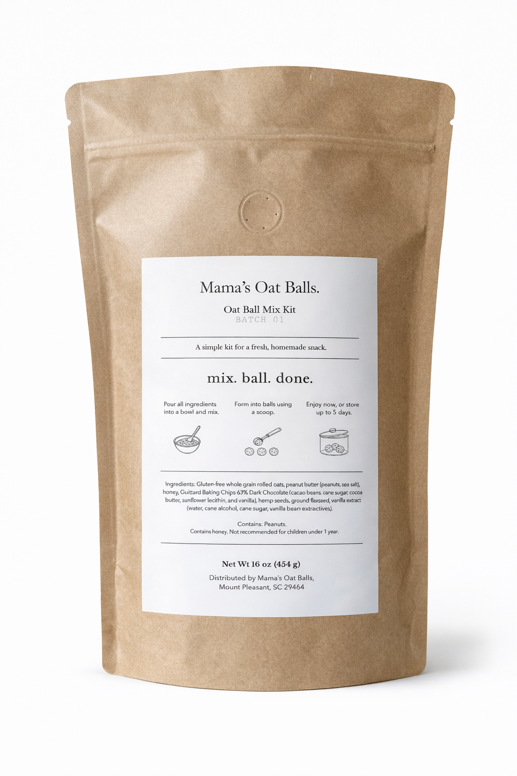 Mama's Oat Balls on a white background